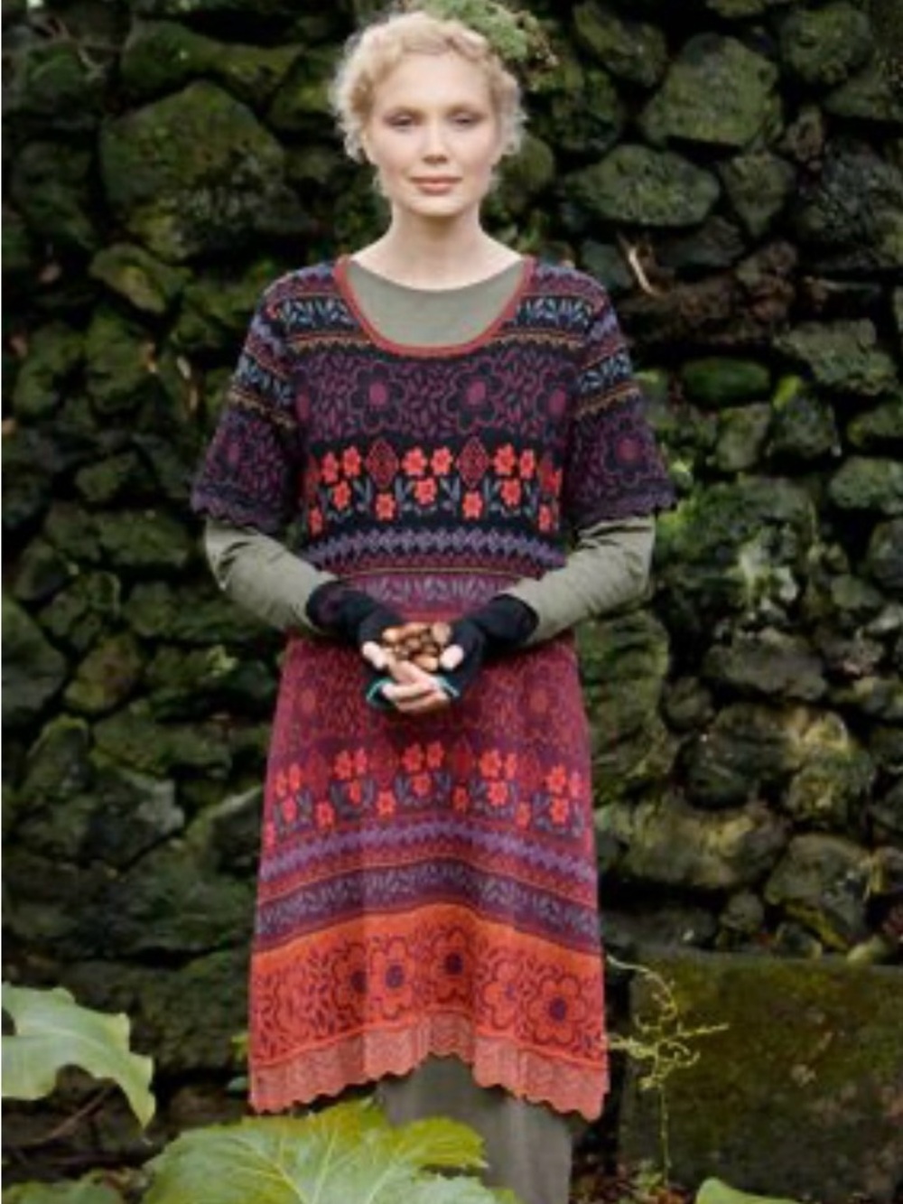 Gudrun Sjödén 100% Cotton Floral Jacquard Knit Midi Dress Large
